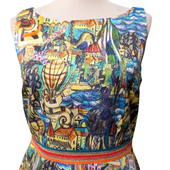 Weston Anthropologie Womens Size M Colorful Cityscapes Sleeveless Peplum Top - Picture 5 of 9